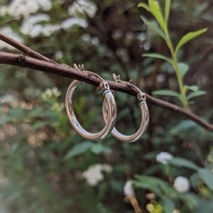 Sterling Silver 925 Minimalist Small Hoops Earrings - 16mm Snap Bar Closure